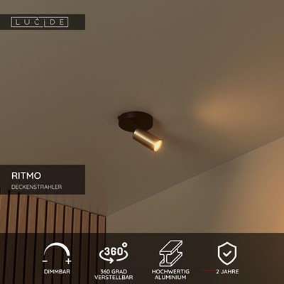 Lucide RITMO - Deckenstrahler - Ø 10 cm - 1xGU10 (MR11) - Mattes Gold / Messing